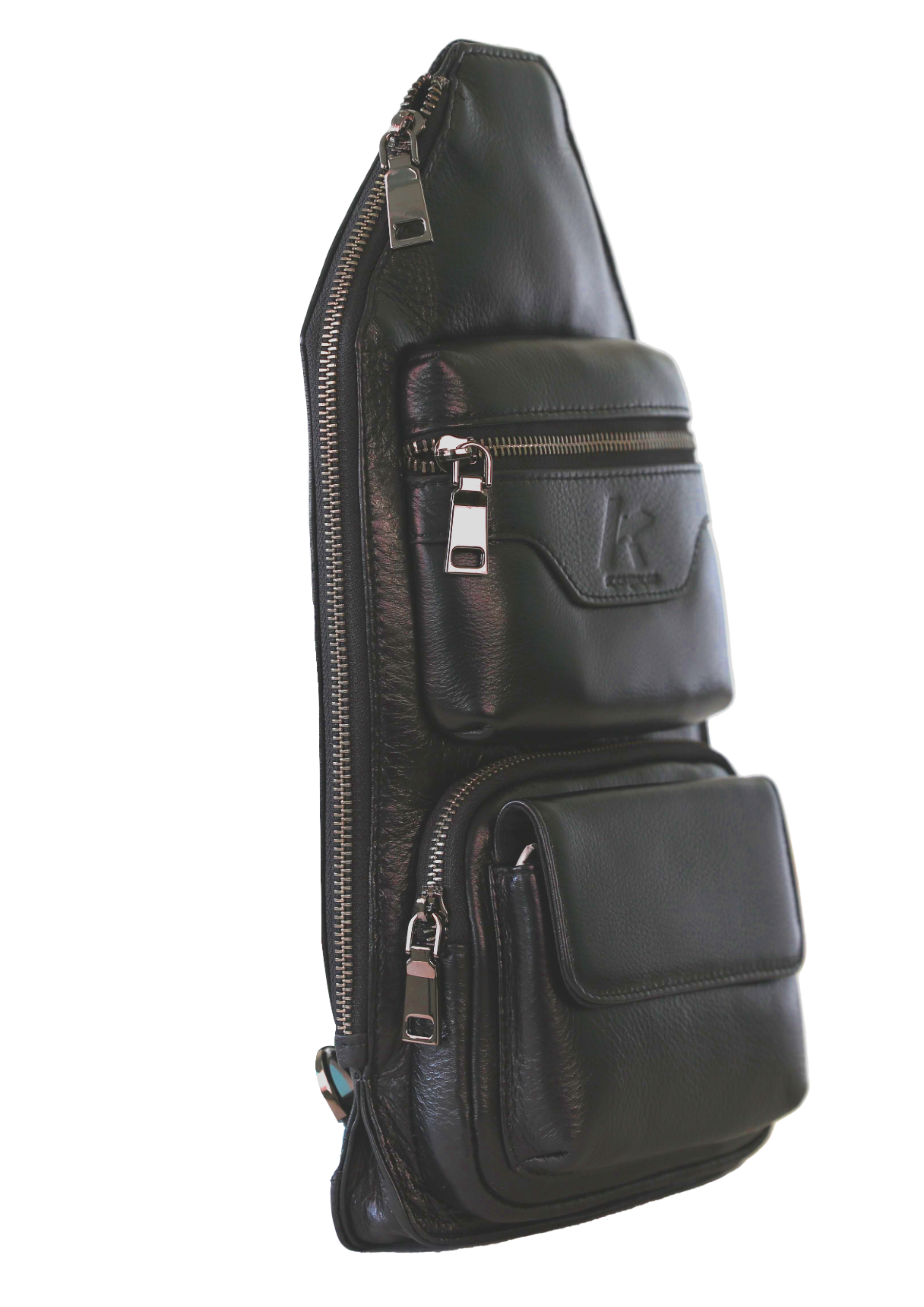 Genuine Leather Sling Bag Multiple Pockets Chest Bag