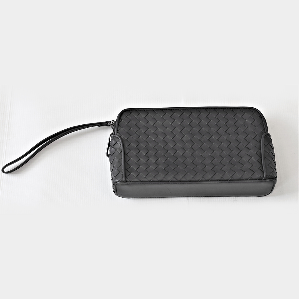 Soft Genuine Leather Weave Handbag Purse Wrist Bag with Double Zipper