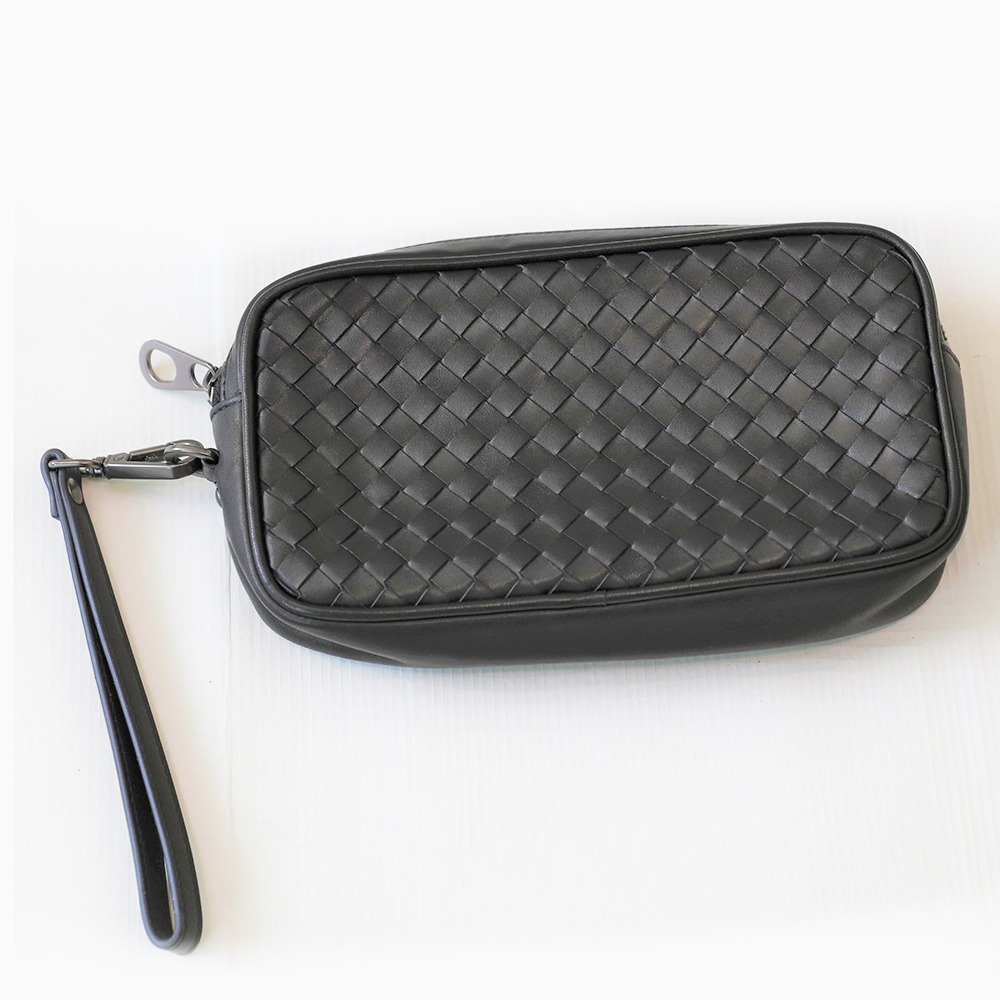 Soft Square-shaped Genuine Leather Weave Handbag Purse Wrist Bag