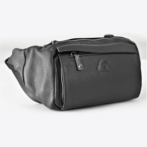 Black Fanny Pack for Men Genuine Leather Waist Bag Multiple Pockets Metal Zippers Belt Bag
