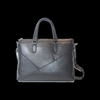 Geometric Pattern Design Cowhide Genuine Leather Briefcase Shoulder Laptop Business Slim Bags for Men & Women Black