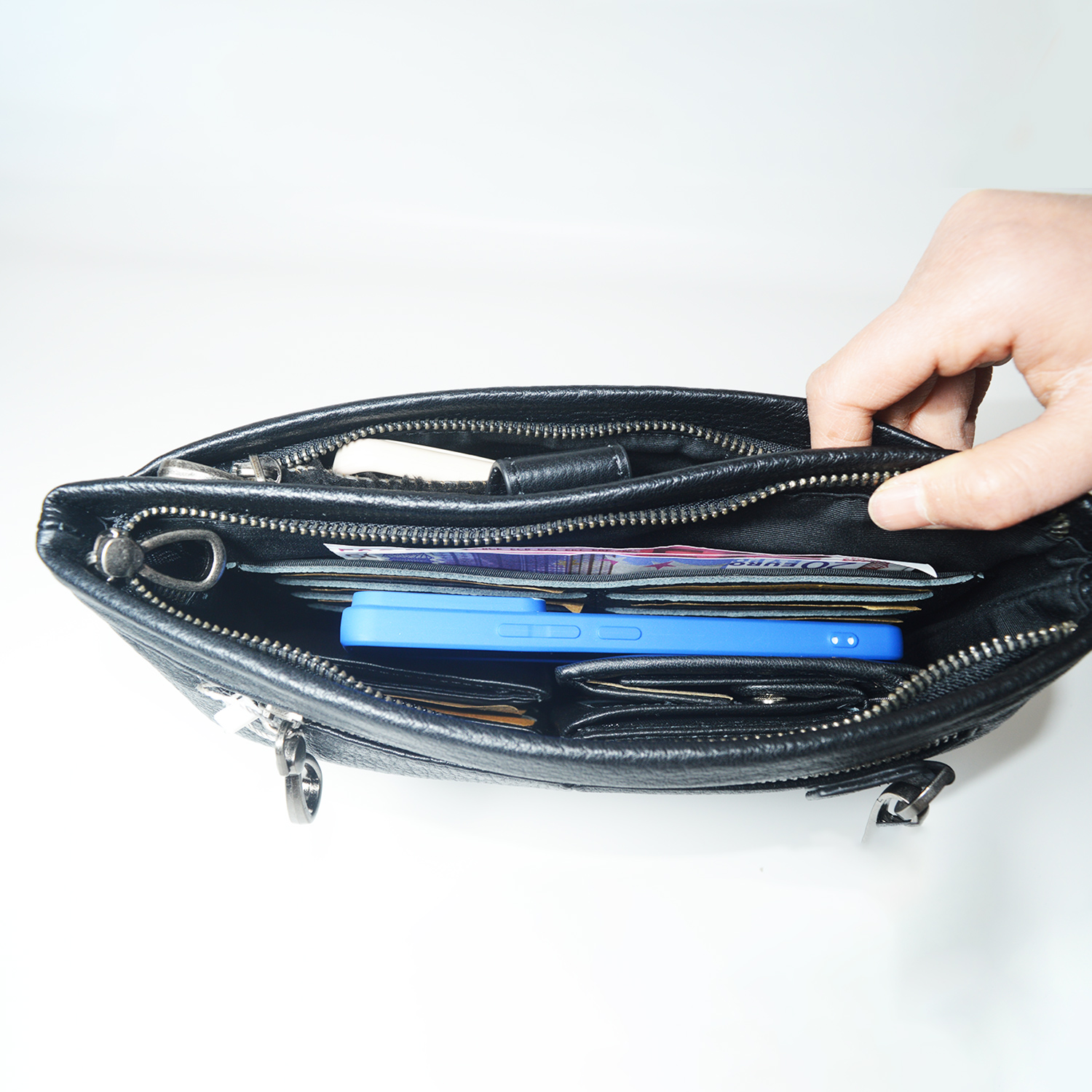 Men Clutch Bag Long Wallet Purse Card Holder Case Genuine Leather Business Classic Clutch with Double Zip Handbag