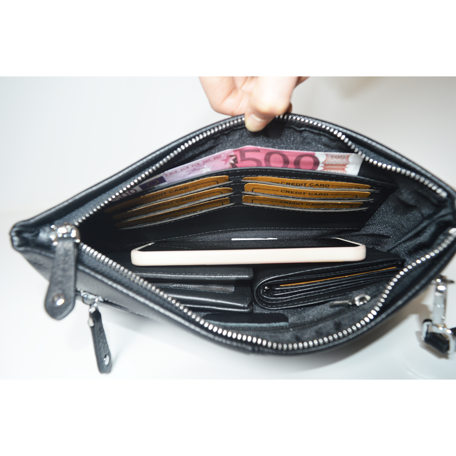 Genuine Cowhide Leather Men Clutch Purse Bag Business Wallet Clutch Phone Holder Handbag