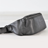 Soft Genuine Leather Sling Bag Crossbody Fanny Pack with Extended Waist Belt Black