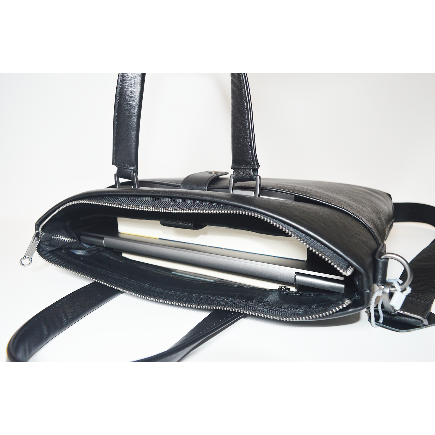 Black Genuine Leather Lawyers Briefcase Shoulder Laptop Business Bags for Men & Women with Magnetic Snap Pocket