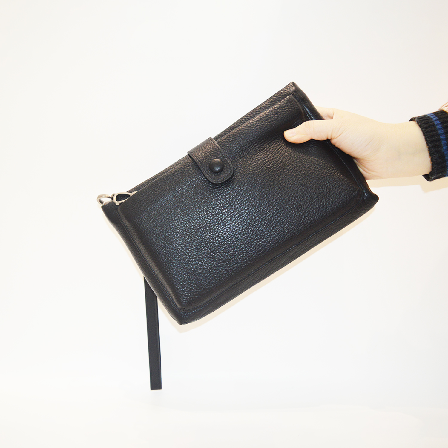 Men Clutch Bag Long Wallet Purse Card Holder Case Genuine Leather Business Classic Clutch with Double Zip Handbag