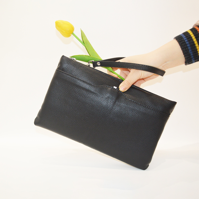 Men's Genuine Leather Clutch Bag Minimalist Business Wrist Wallet Purse with Zipper Card Slots