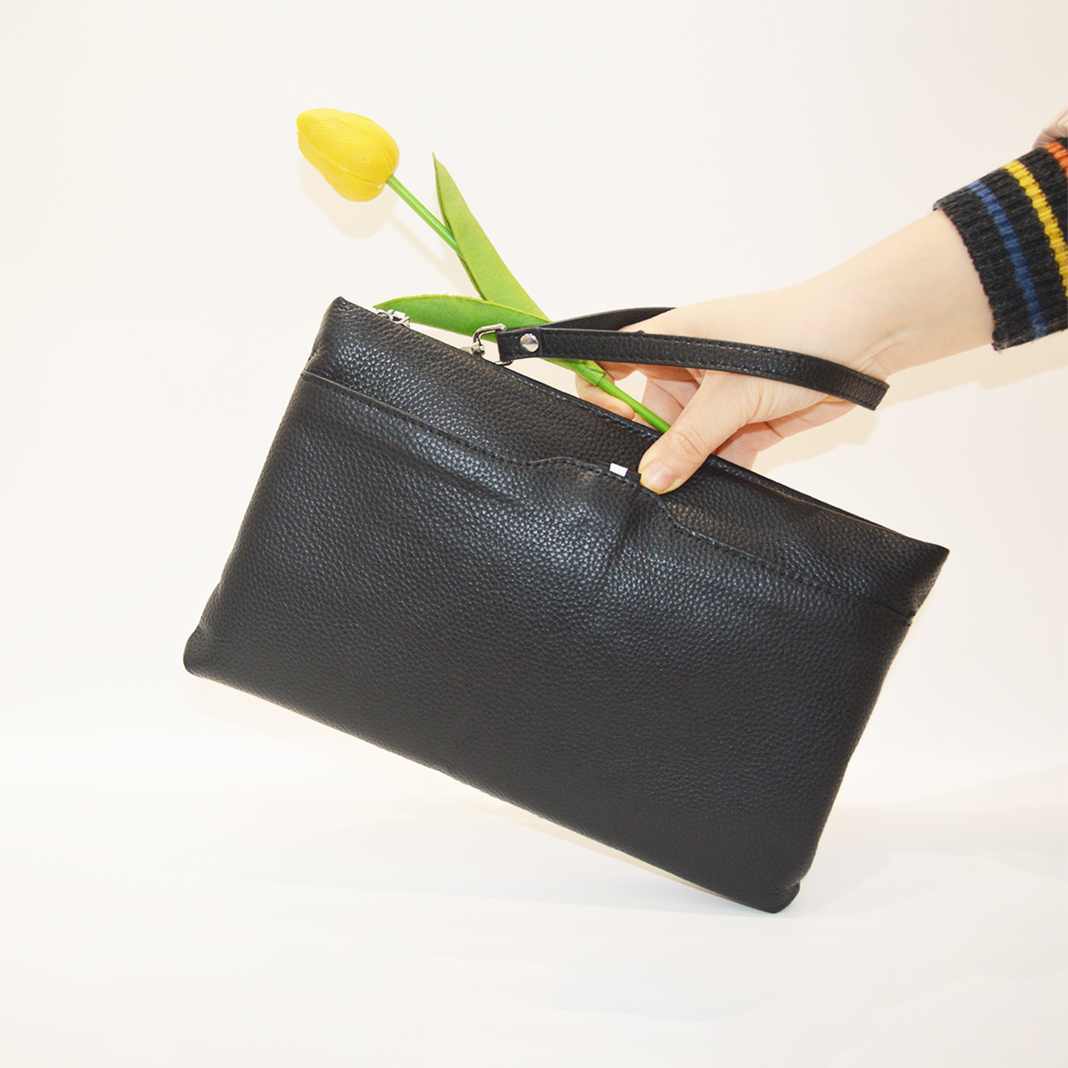 Men's Genuine Leather Clutch Bag Minimalist Business Wrist Wallet Purse with Zipper Card Slots