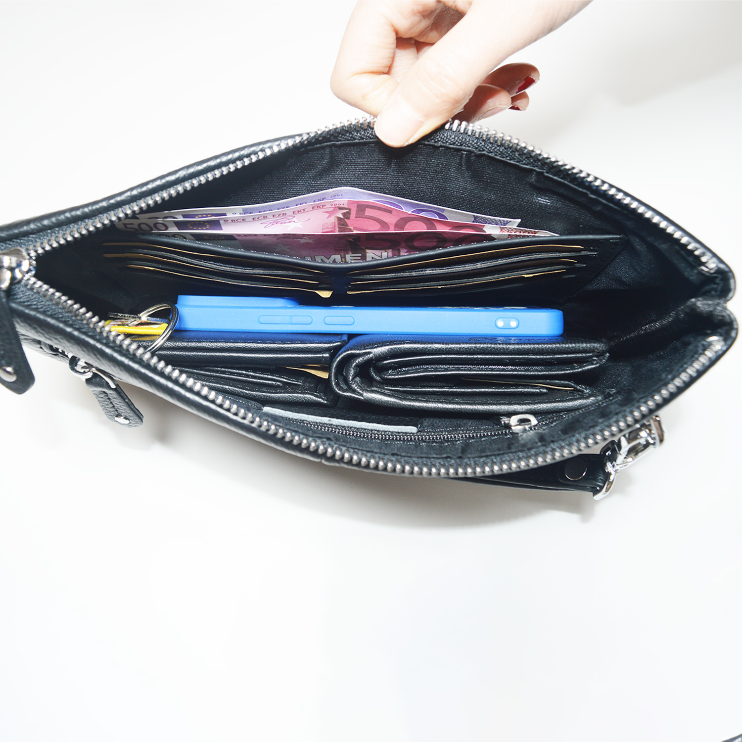 Long Wallets with Zipper Real Leather Men's Coin Purse Business Card Holders Wrist Wallet