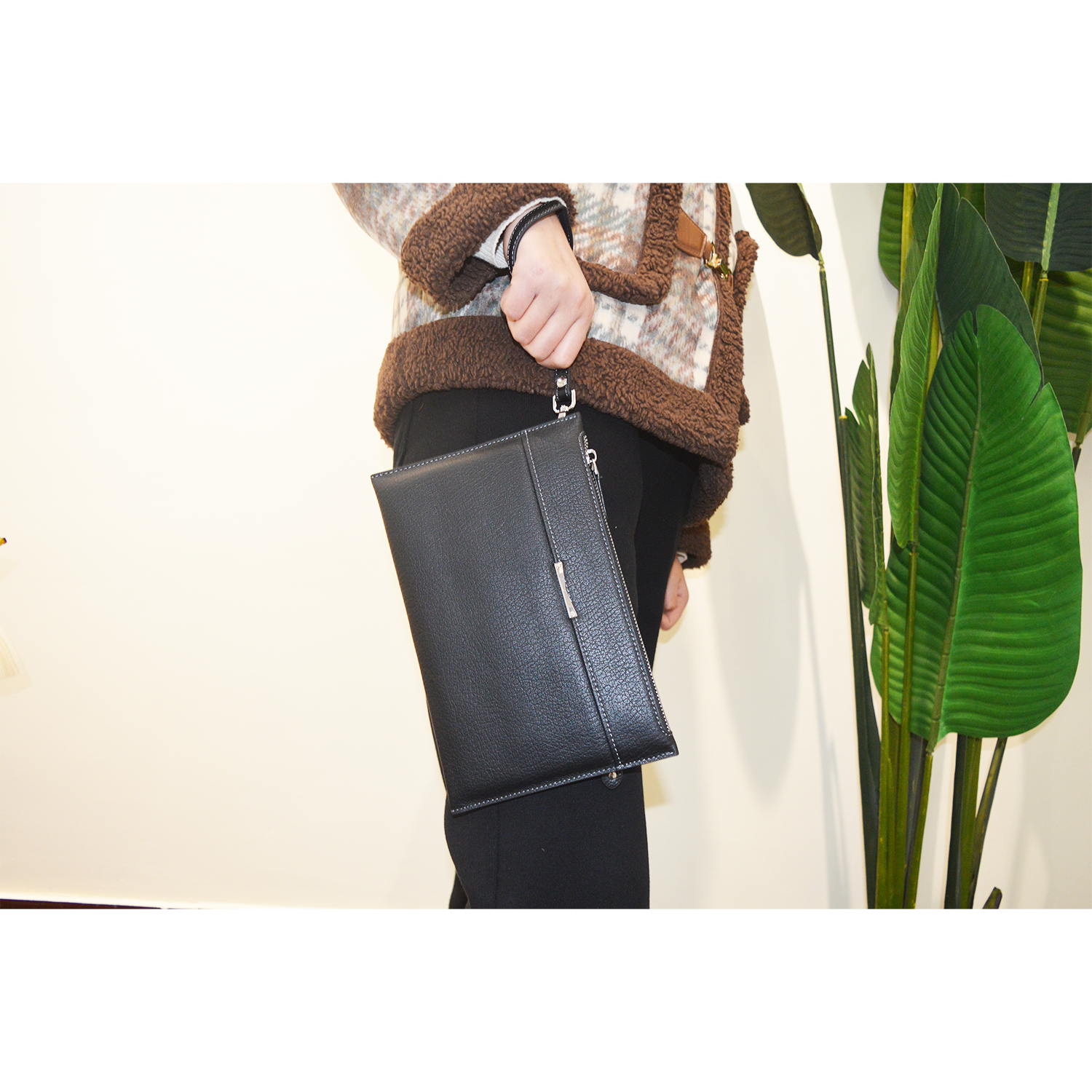 Lightweight Clutch Bag Genuine Leather Purse Handbag Extra Slim HandBag Clutch Wallet for Men and Women