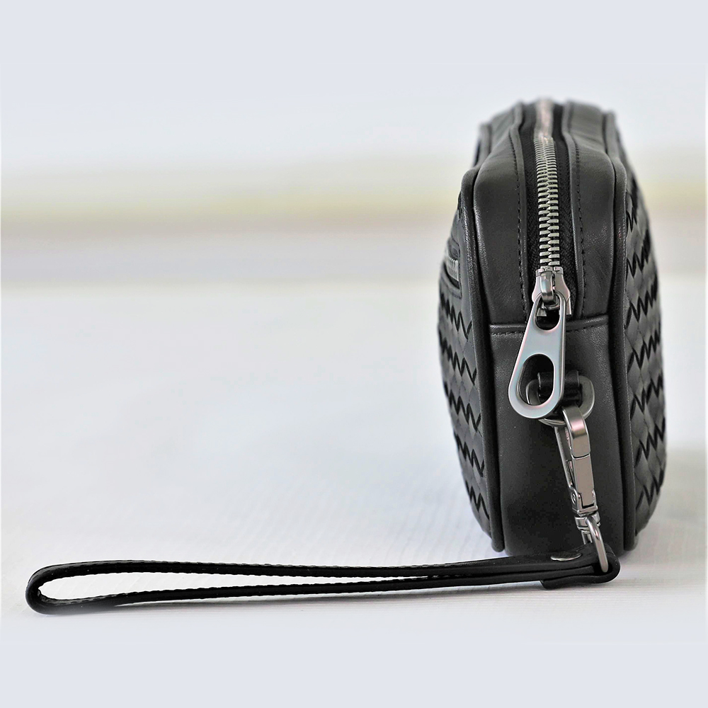 Soft Square-shaped Genuine Leather Weave Handbag Purse Wrist Bag