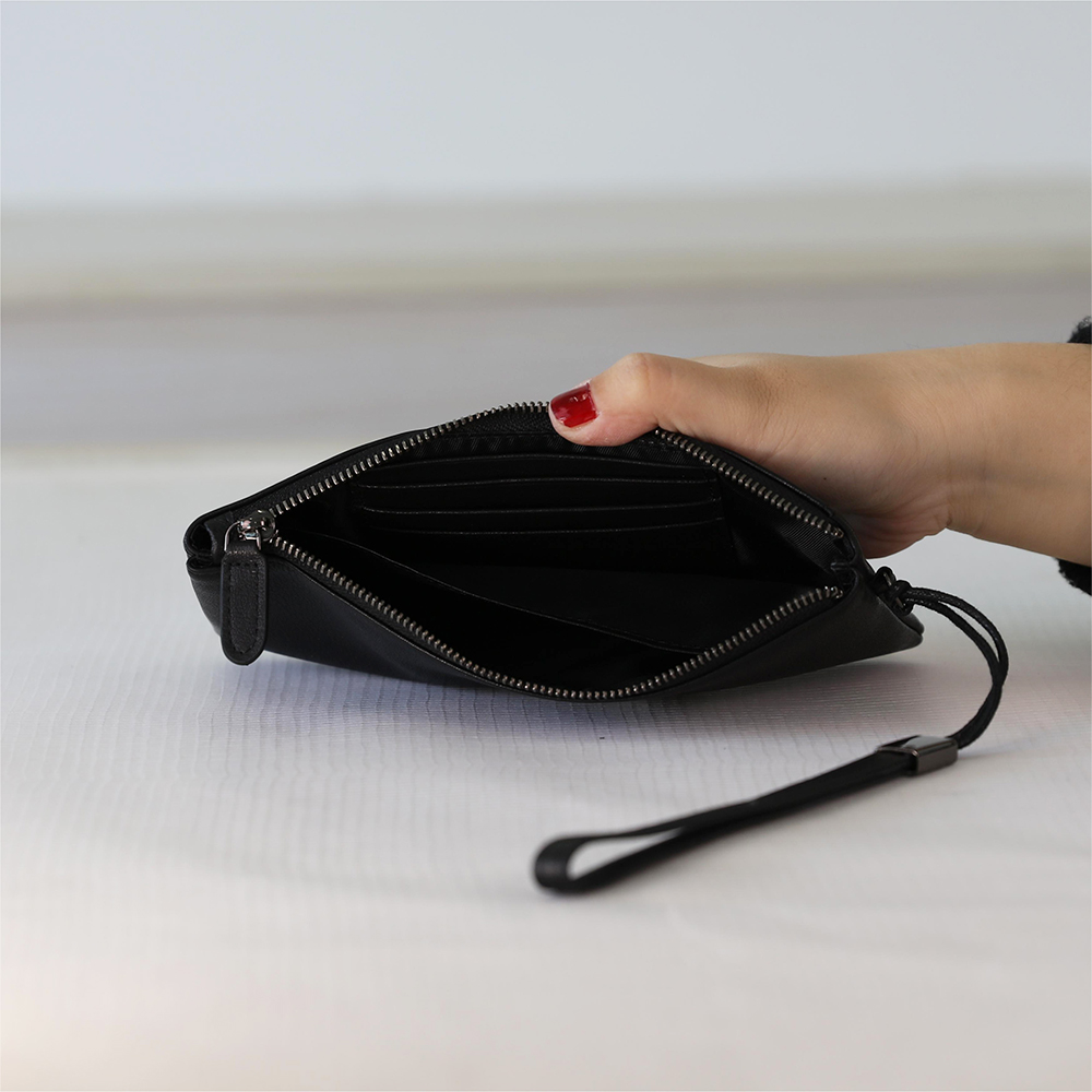 Sheepskin Leather Wristlet Clutch Wallet Purse