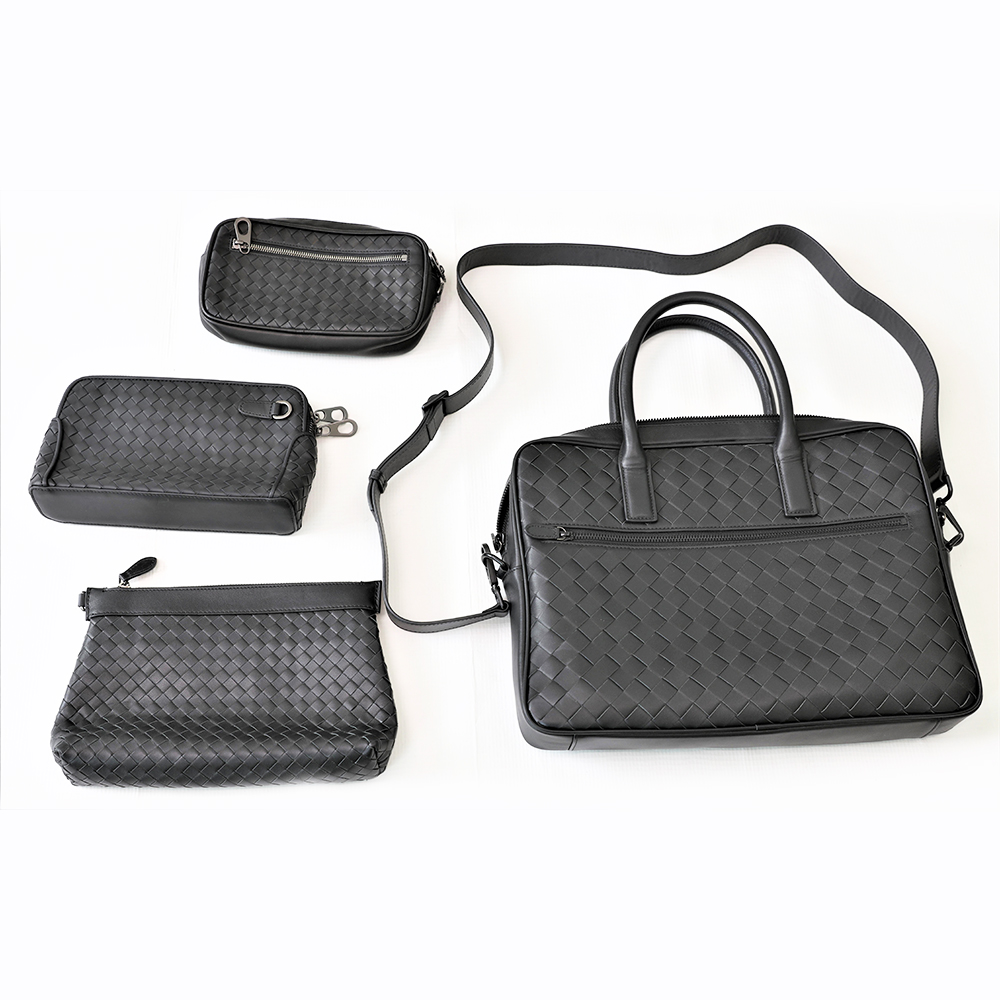 Napa Head Layer Genuine Leather Woven Briefcase Bag with Purse Suits