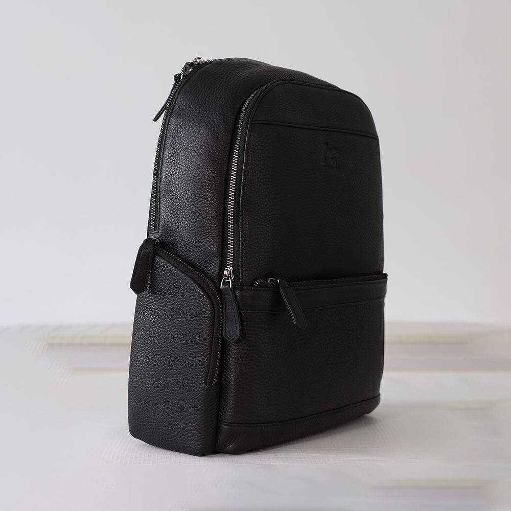 Classic Leather Woman's Men's Backpack with Side Pockets