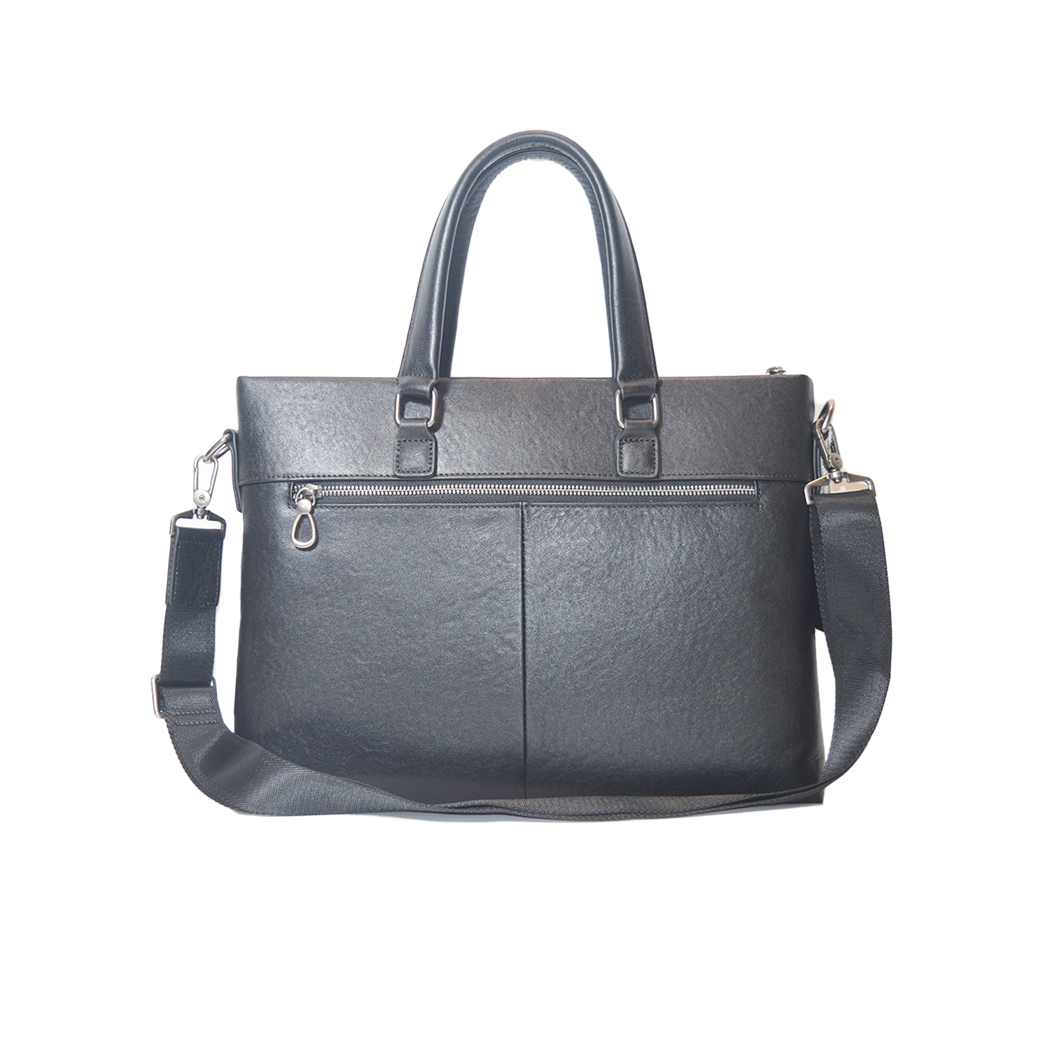Geometric Pattern Design Cowhide Genuine Leather Briefcase Shoulder Laptop Business Slim Bags for Men & Women Black