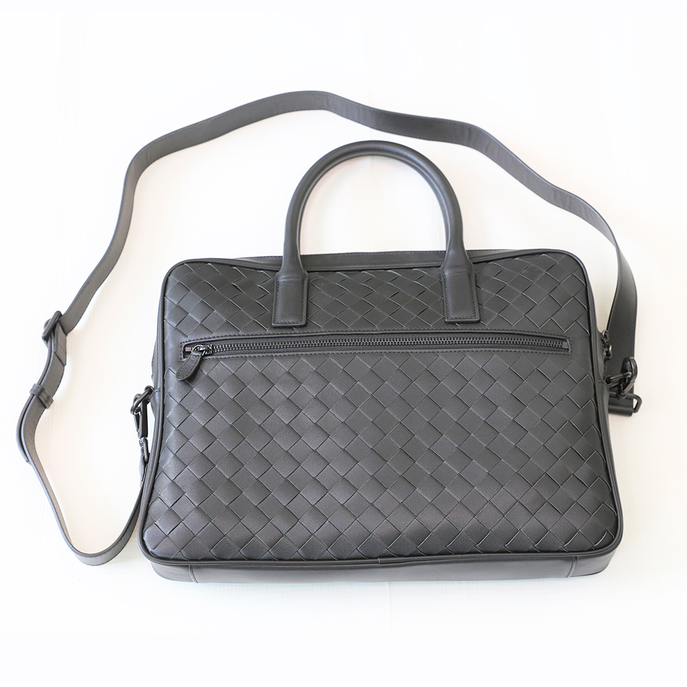 Napa Head Layer Genuine Leather Woven Briefcase Bag with Purse Suits