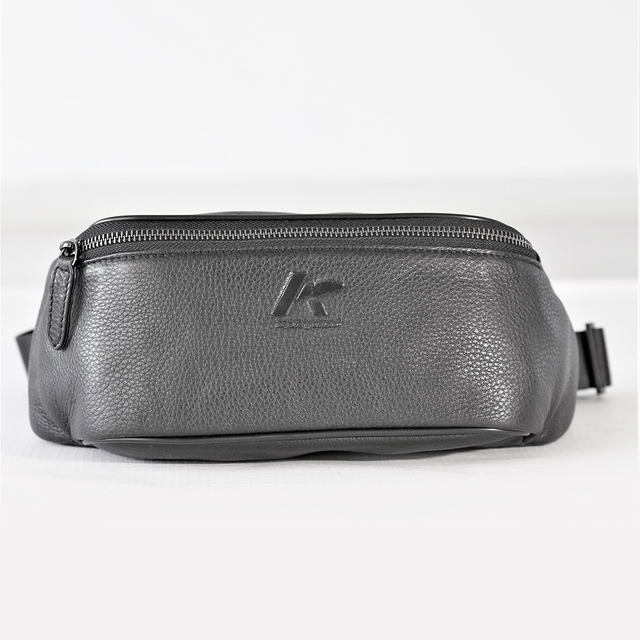 Soft Genuine Leather Sling Bag Crossbody Fanny Pack with Extended Waist Belt Black