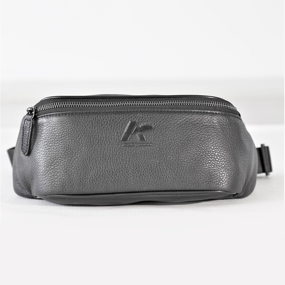 Soft Genuine Leather Sling Bag Crossbody Fanny Pack with Extended Waist Belt Black