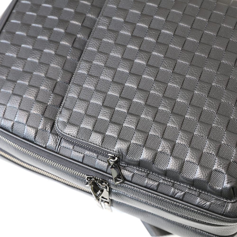 Woven Pattern Genuine Leather Backpack